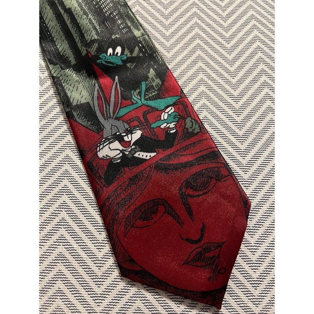 Dude Fashion Vintage Looney Tunes Bugs Bunny Daffy Duck Statue Liberty Silk Tie